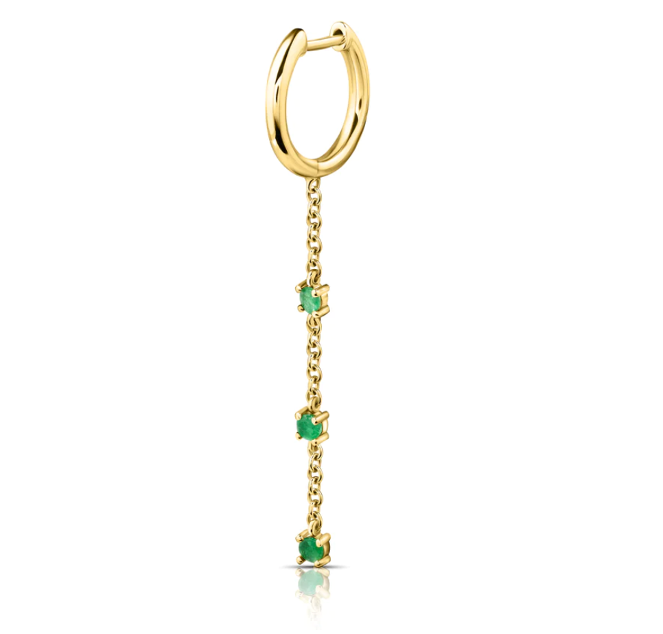 HUGGIE WITH EMERALD CHAIN DROP - Millo