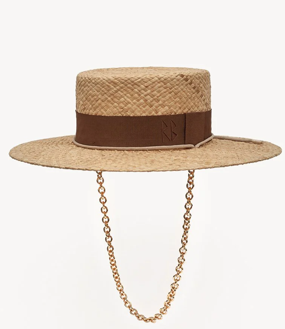 Chain Strap Straw Boater Hat - Millo