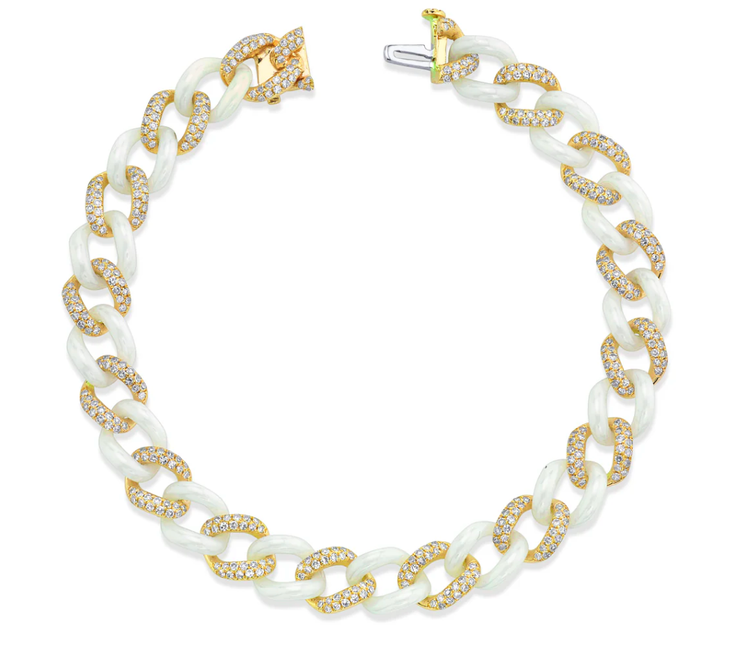 READY TO SHIP DIAMOND PAVE & WHITE CERAMIC MEDIUM LINK BRACELET - Millo