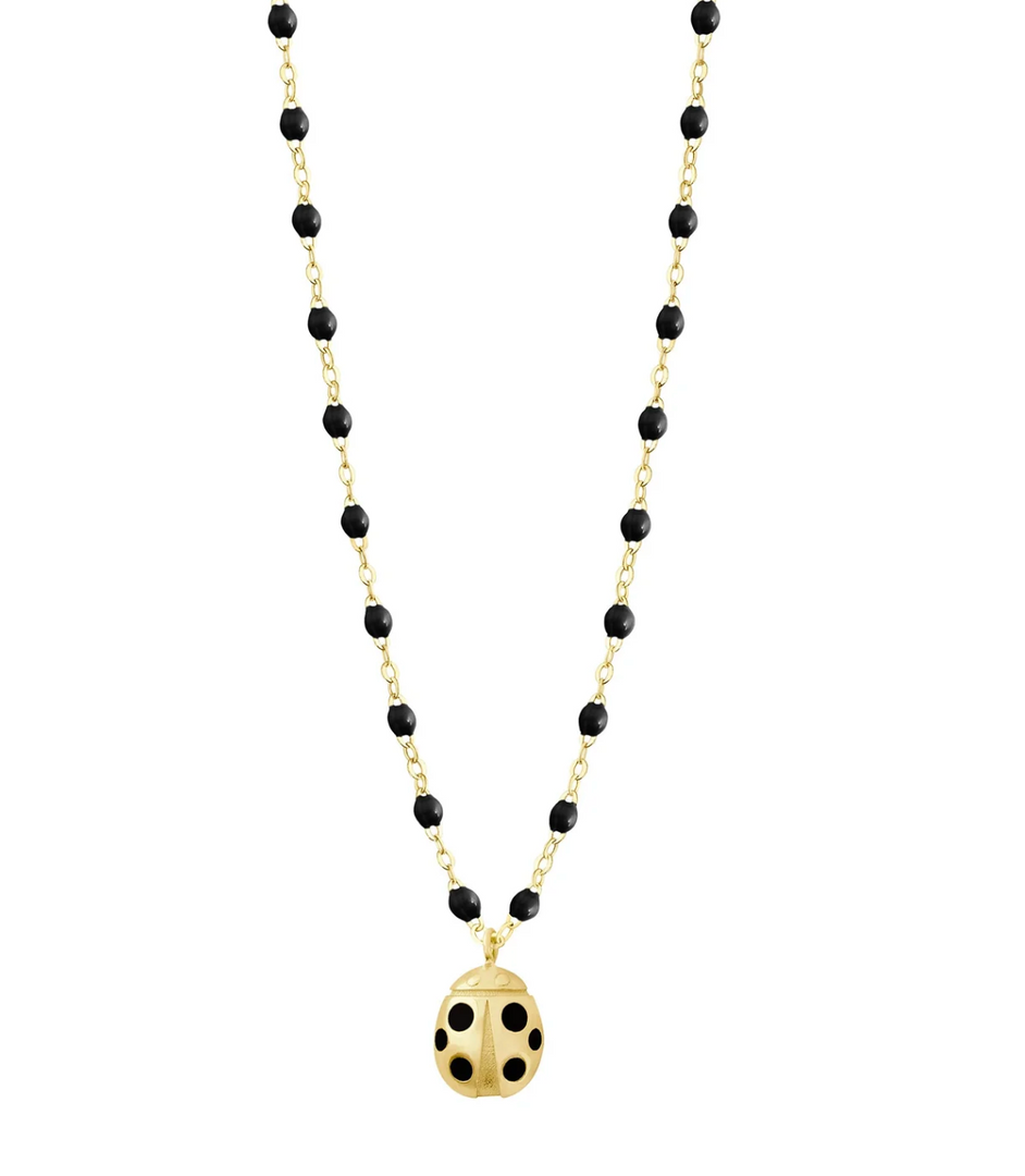 Ladybug Black Necklace, Yellow Gold, 16.5" - Millo 