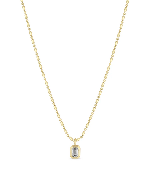 14KT EMERALD CUT DIAMOND TUBE BAR CHAIN NECKLACE - Millo
