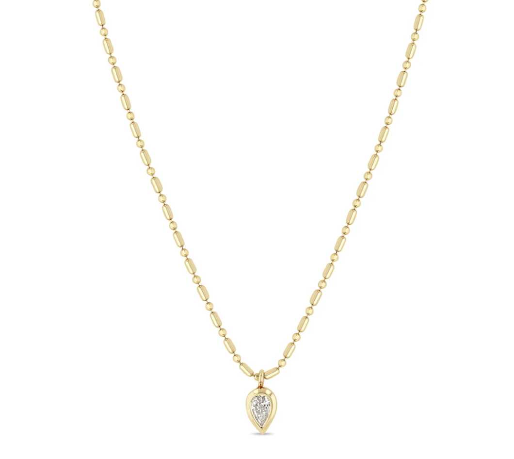 14KT PEAR DIAMOND TUBE BAR CHAIN NECKLACE - Millo