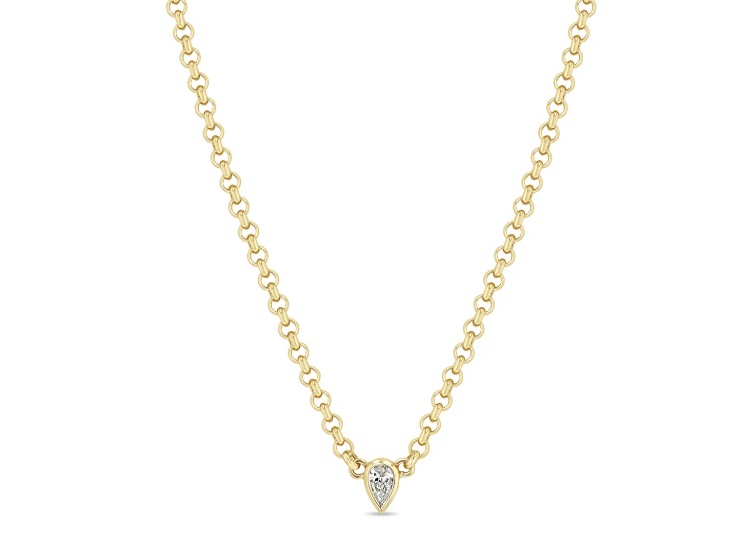 14K PEAR DIAMOND SMALL ROLO CHAIN NECKLACE - Millo