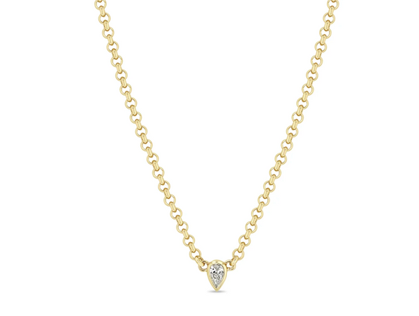 14K PEAR DIAMOND SMALL ROLO CHAIN NECKLACE - Millo