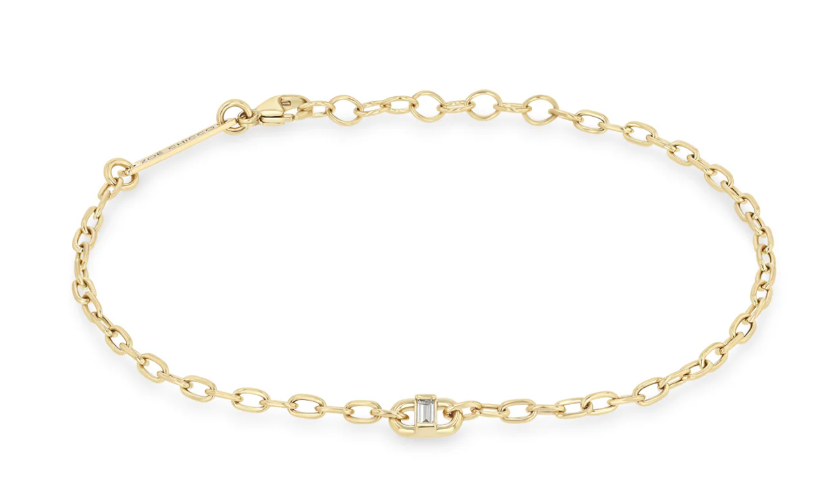 14K BAGUETTE DIAMOND OPEN LINK SQUARE OVAL CHAIN BRACELET - Millo