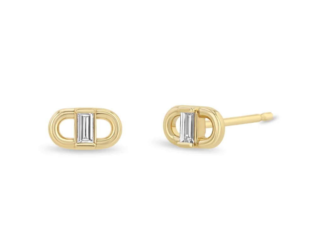 14K BAGUETTE DIAMOND OPEN LINK STUDS - Millo