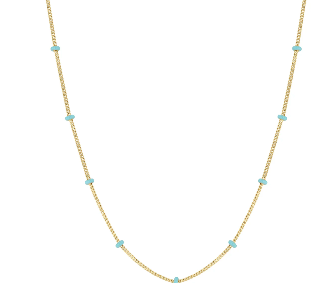 14K GOLD TURQUOISE ENAMEL SATELLITE CHAIN NECKLACE - Millo