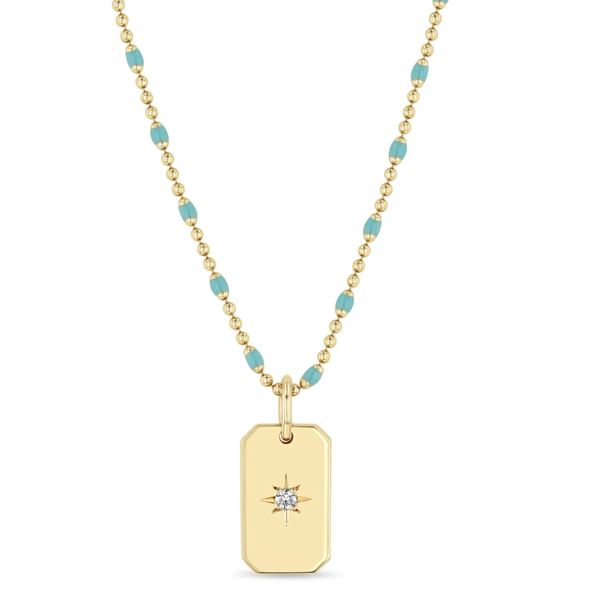 14KT STAR SET DIAMOND SMALL SQUARE EDGE DOG TAG NECKLACE - Millo
