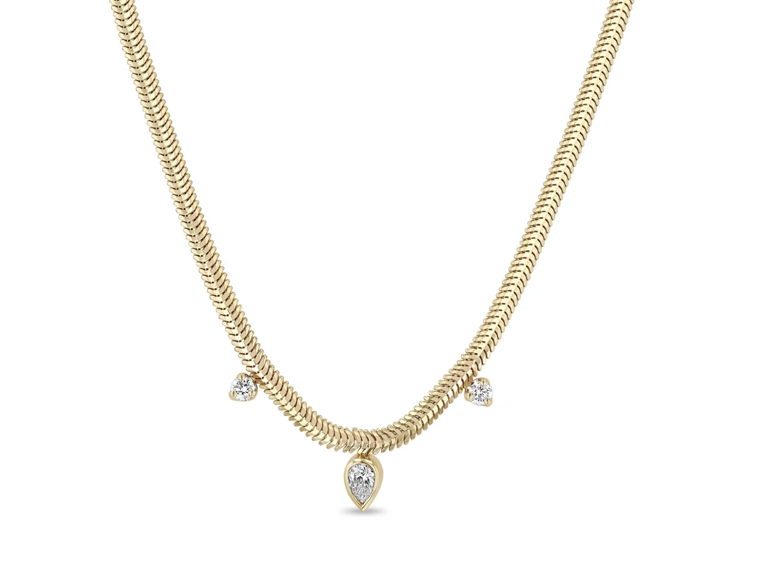 14KT PEAR & PRONG DIAMOND SNAKE CHAIN NECKLACE - Millo