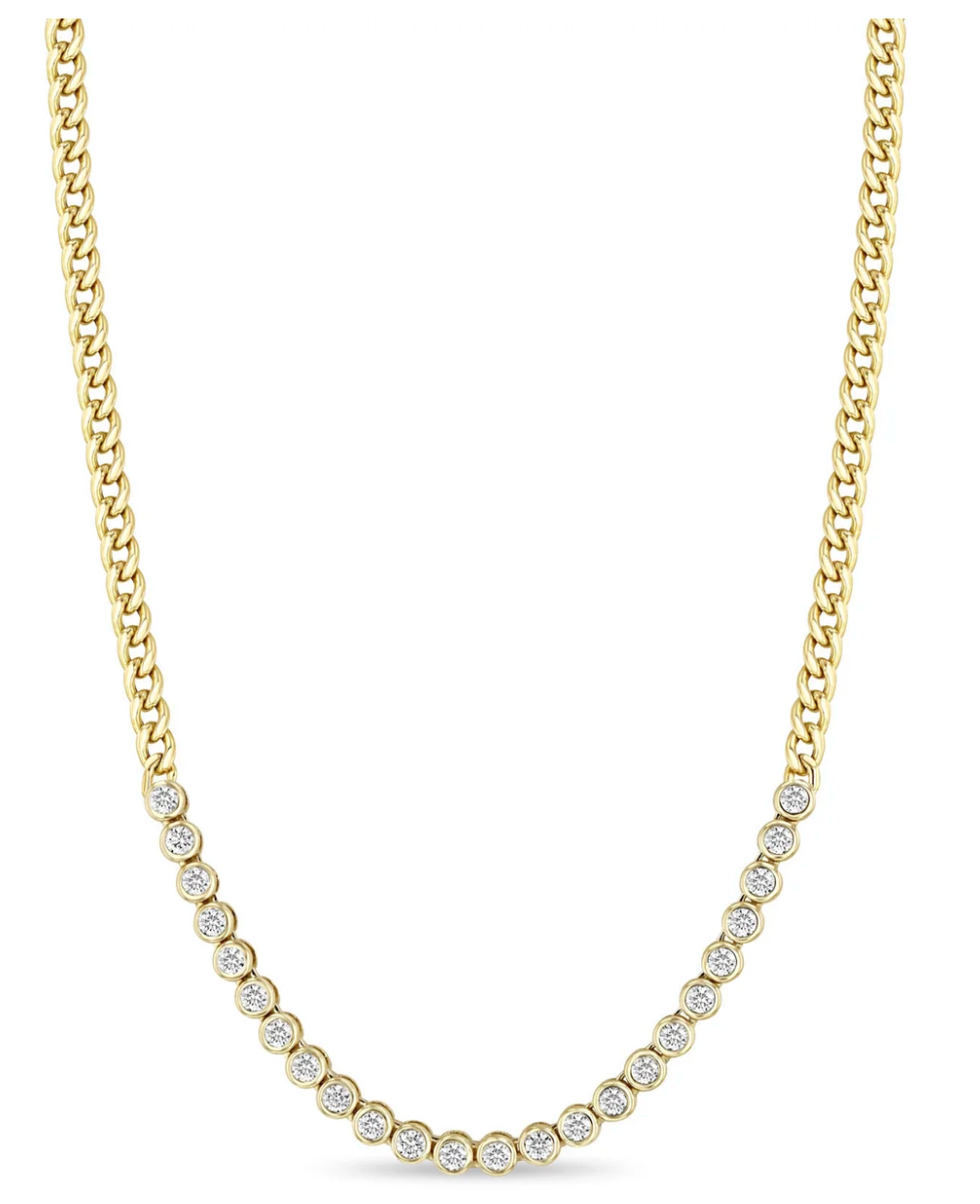 14K DIAMOND BEZEL TENNIS SEGMENT SMALL CURB CHAIN NECKLACE - Millo