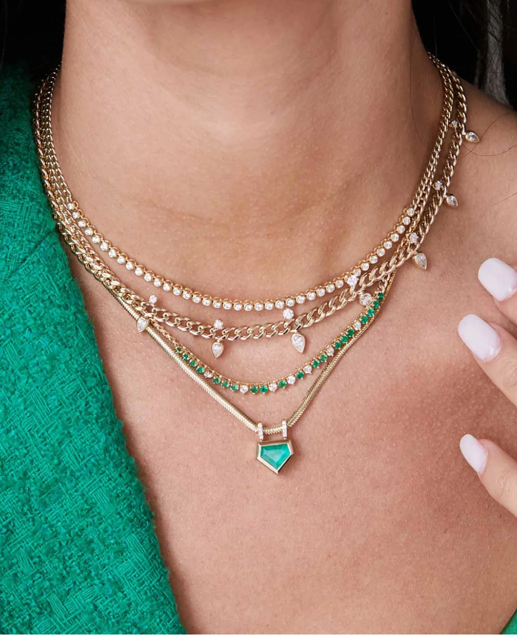 14K DIAMOND BEZEL TENNIS SEGMENT SMALL CURB CHAIN NECKLACE - Millo