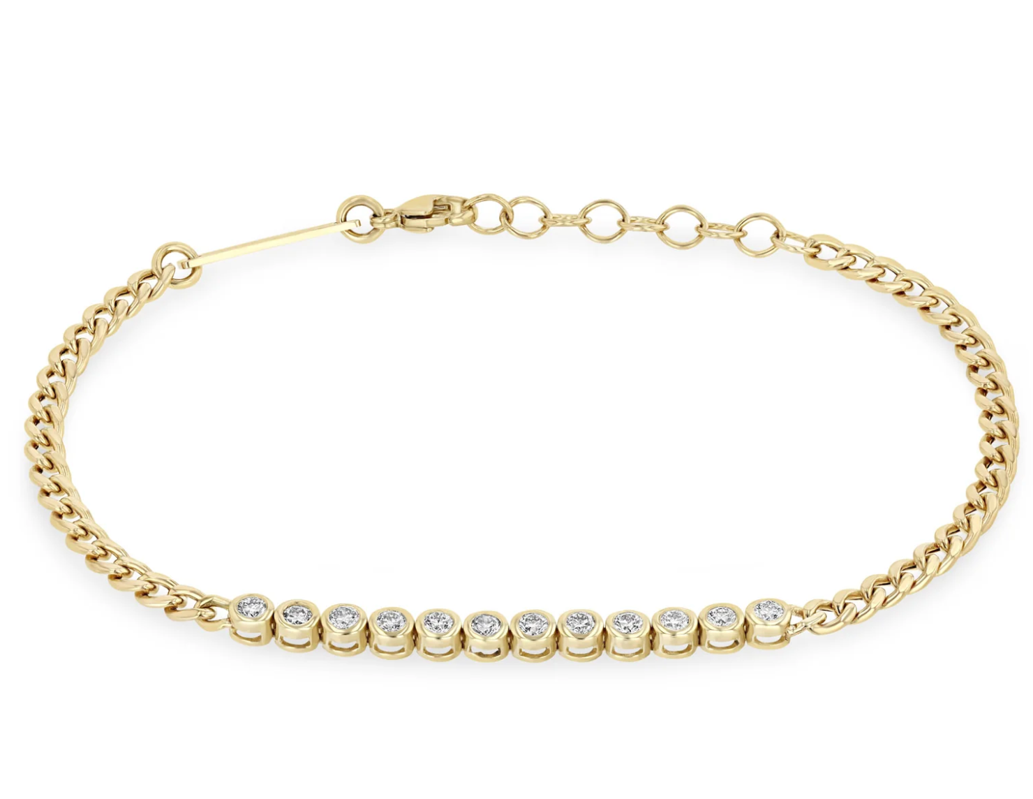 14K DIAMOND BEZEL TENNIS SEGMENT CURB CHAIN BRACELET - Millo