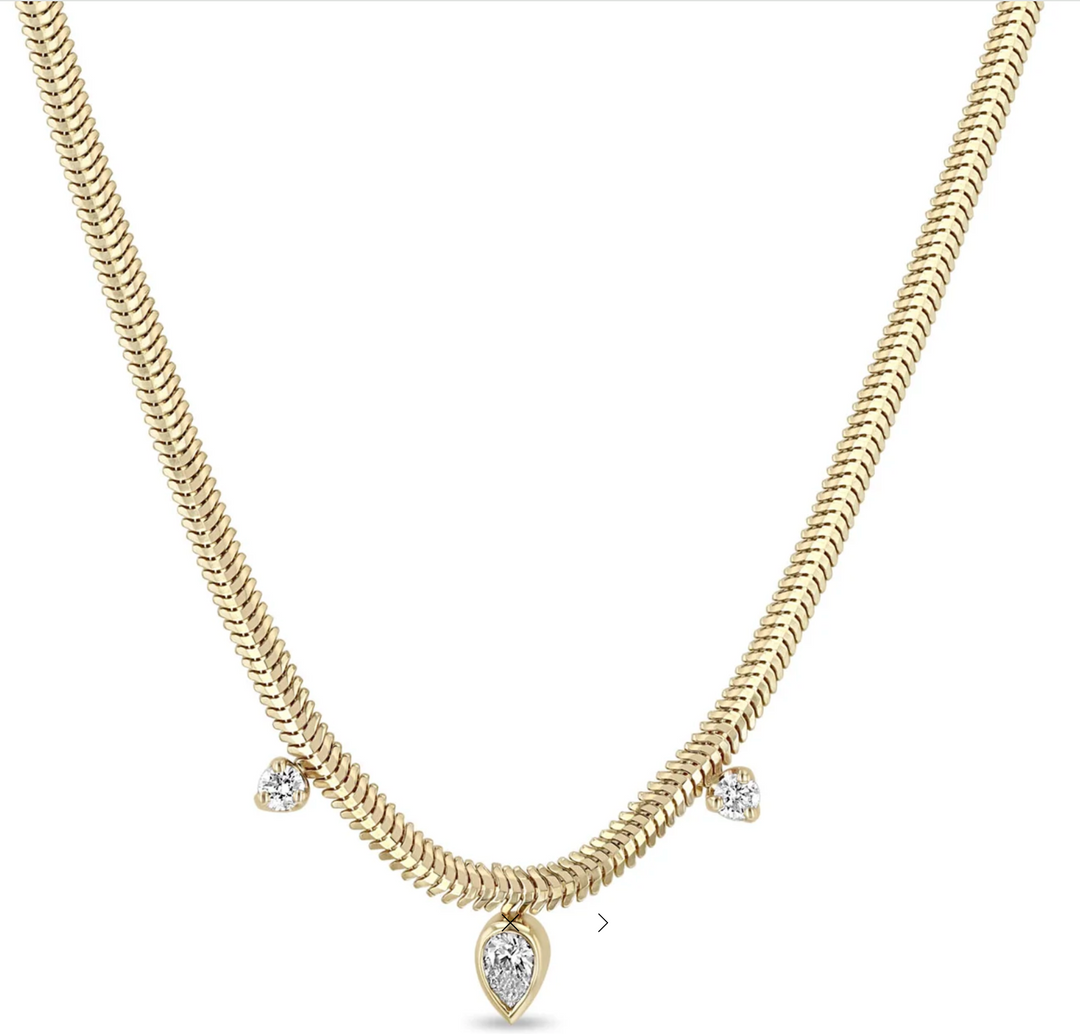 14K PEAR & PRONG DIAMOND SNAKE CHAIN NECKLACE - Millo 