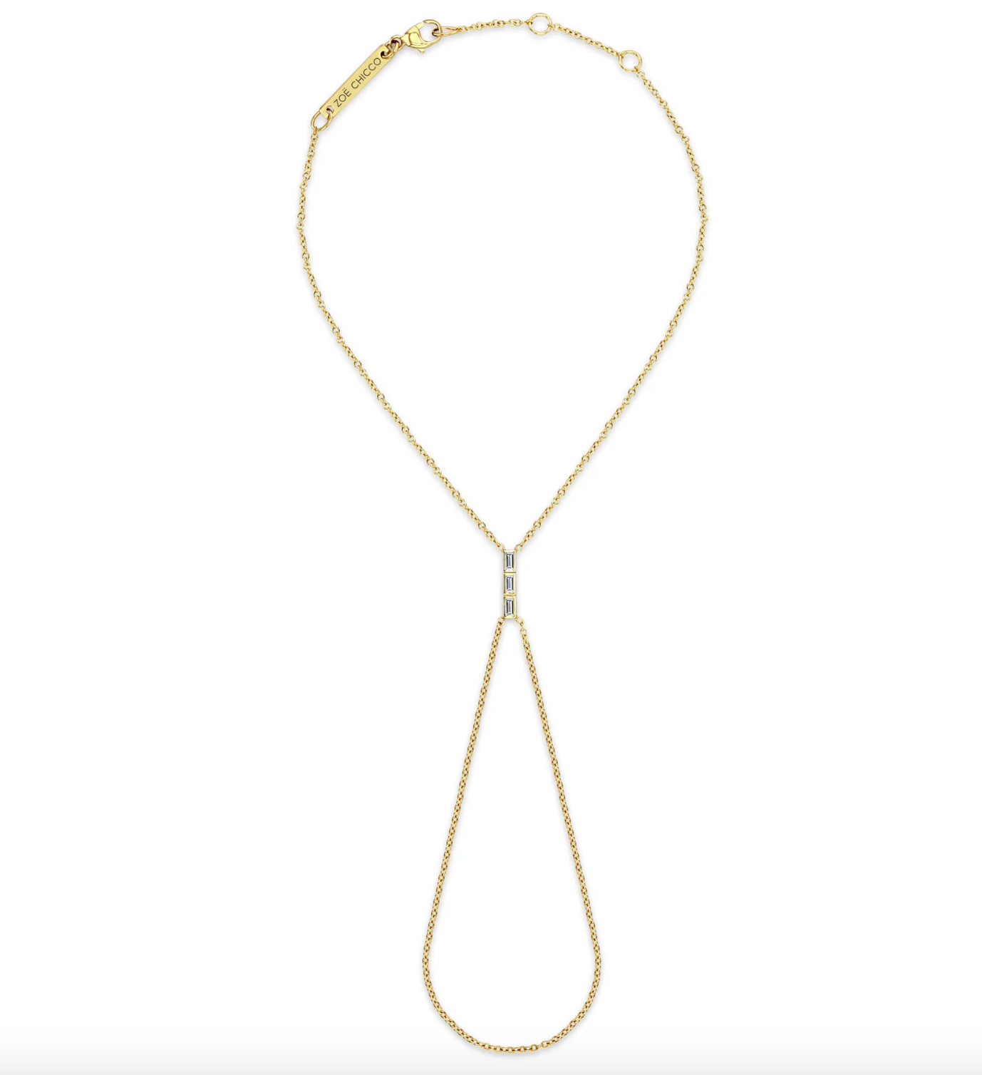 14K CHANNEL SET BAGUETTE DIAMOND BAR HAND CHAIN