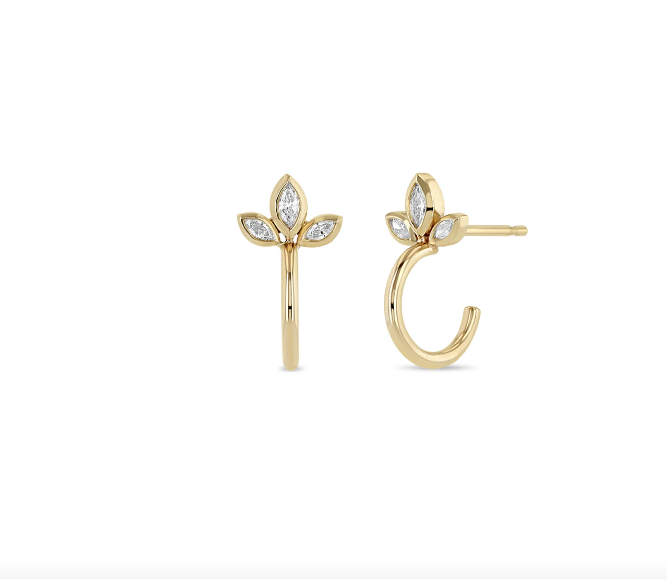 14K MARQUISE DIAMOND FAN HUGGIE HOOPS