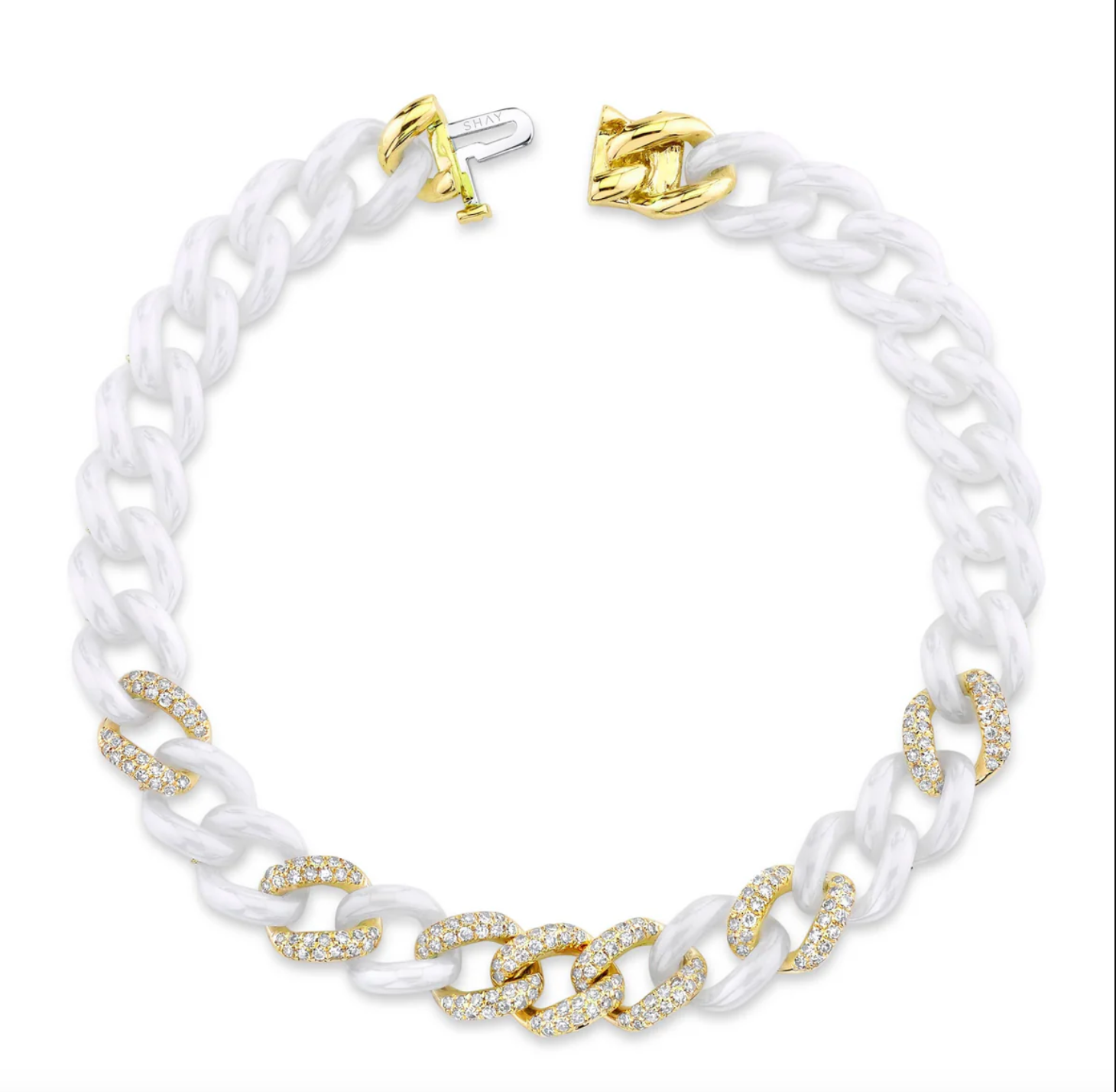 DIAMOND 7 PAVE & WHITE CERAMIC MEDIUM LINK BRACELET