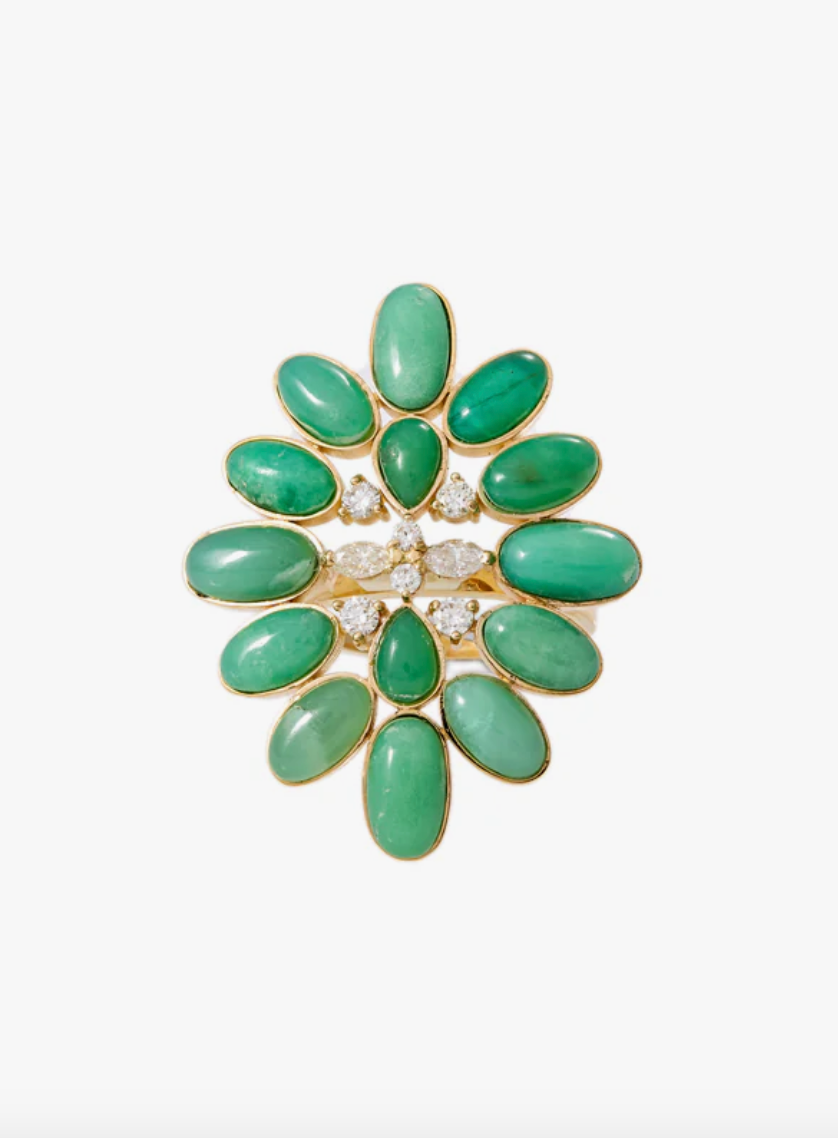 DIAMOND + CHRYSOPRASE BLOSSOM RING