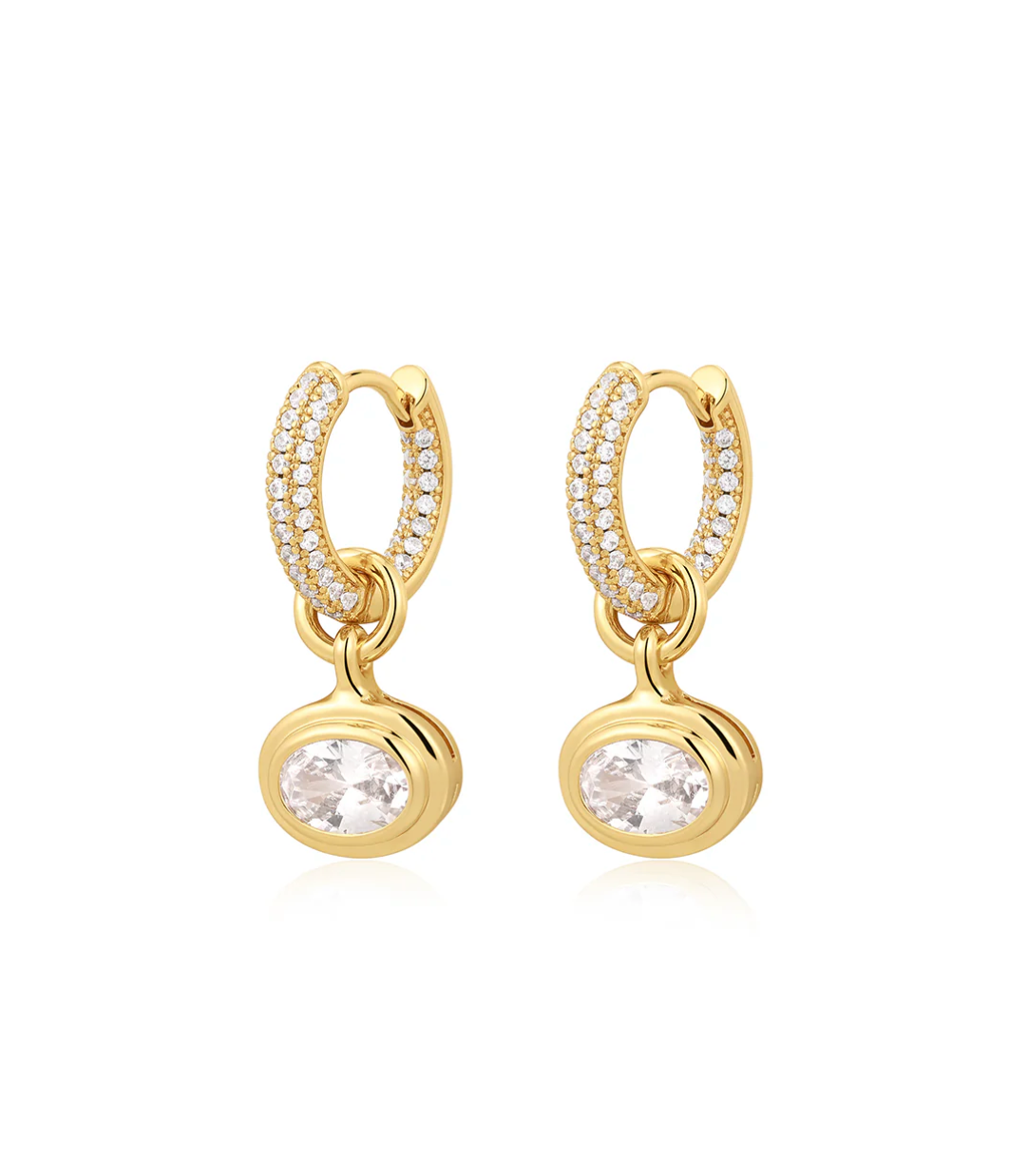 The Oval Double Bezel Charm Huggies