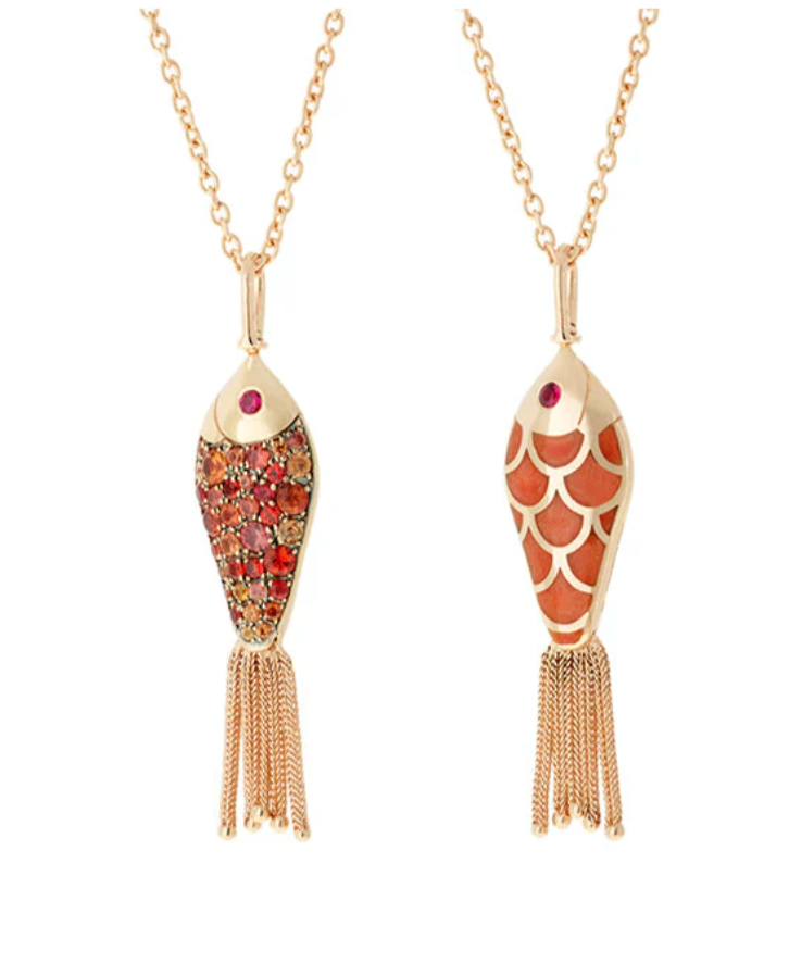 Fish For Love Pendant-Coral Enamel & Yellow and Orange Sapphires