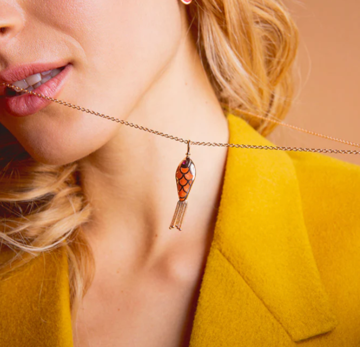 Fish For Love Pendant-Coral Enamel & Yellow and Orange Sapphires