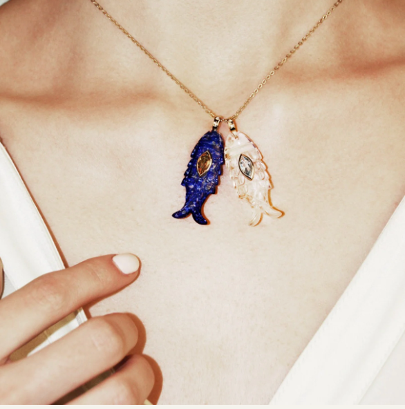 Crystal Quartz Fish Pendant topaz and diamonds