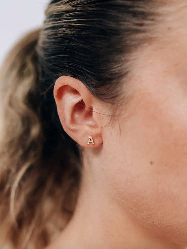 Love Letter A Single Diamond Initial Stud