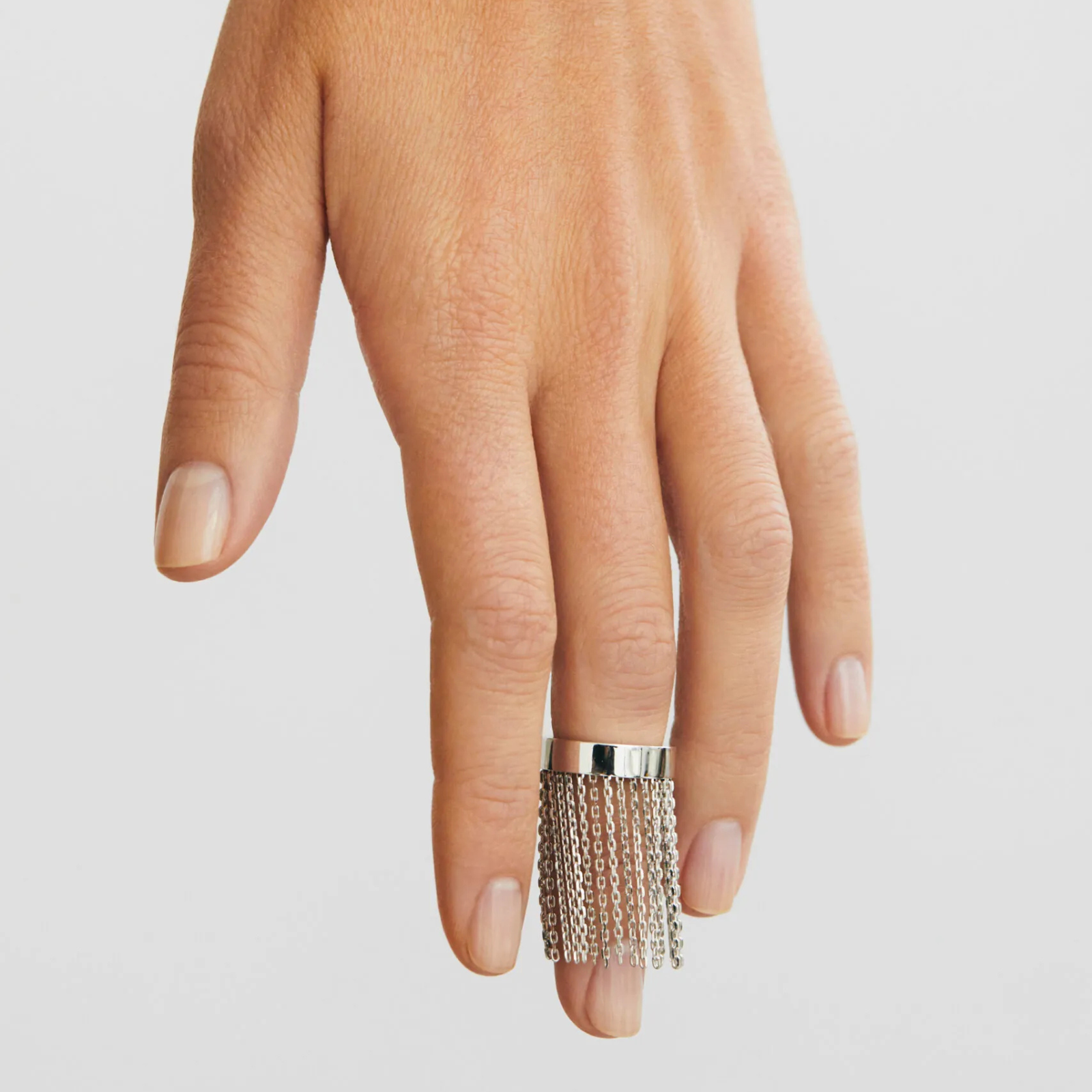 Short Chainfall Ring, white gold