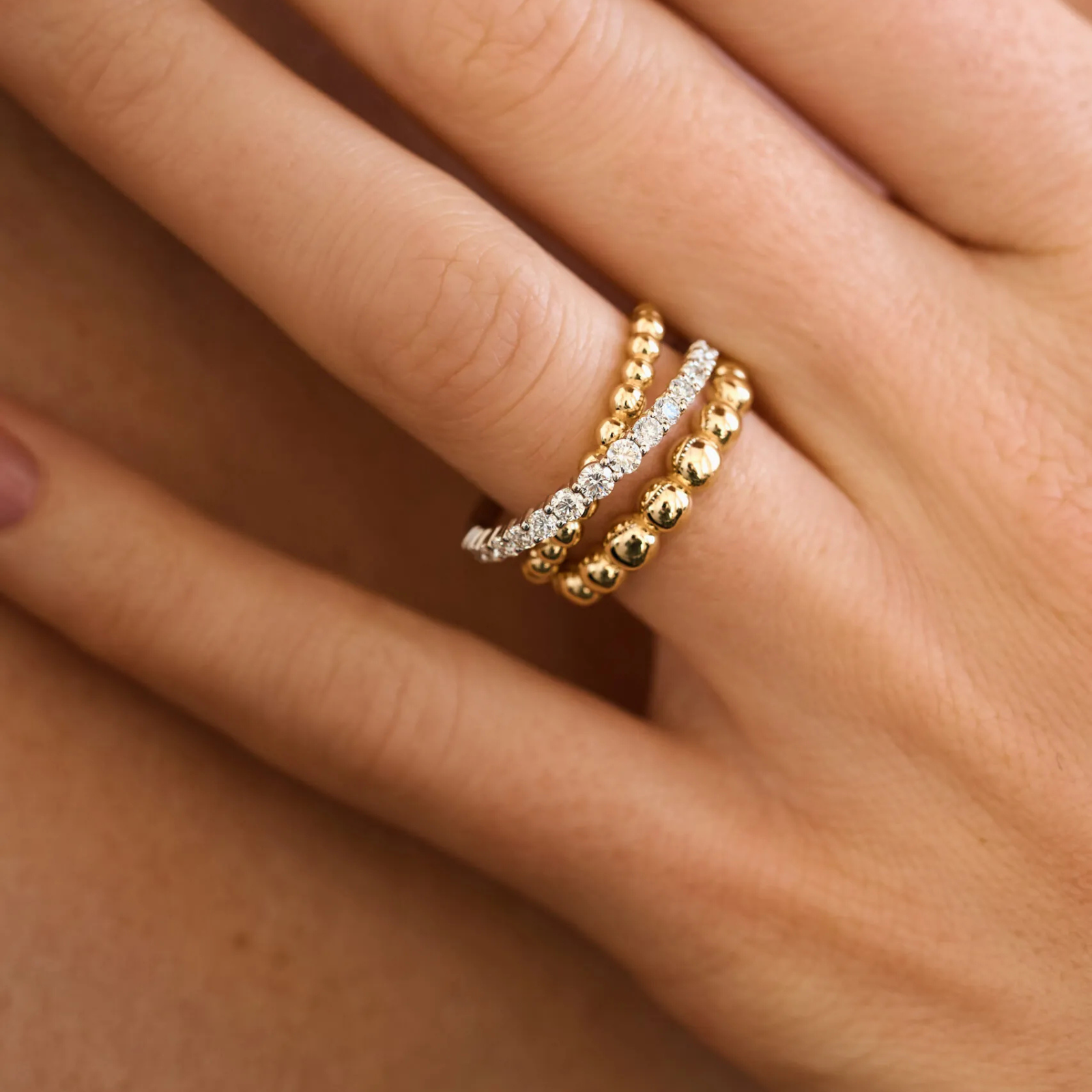 Diagonal Diamond Ring, combined gold