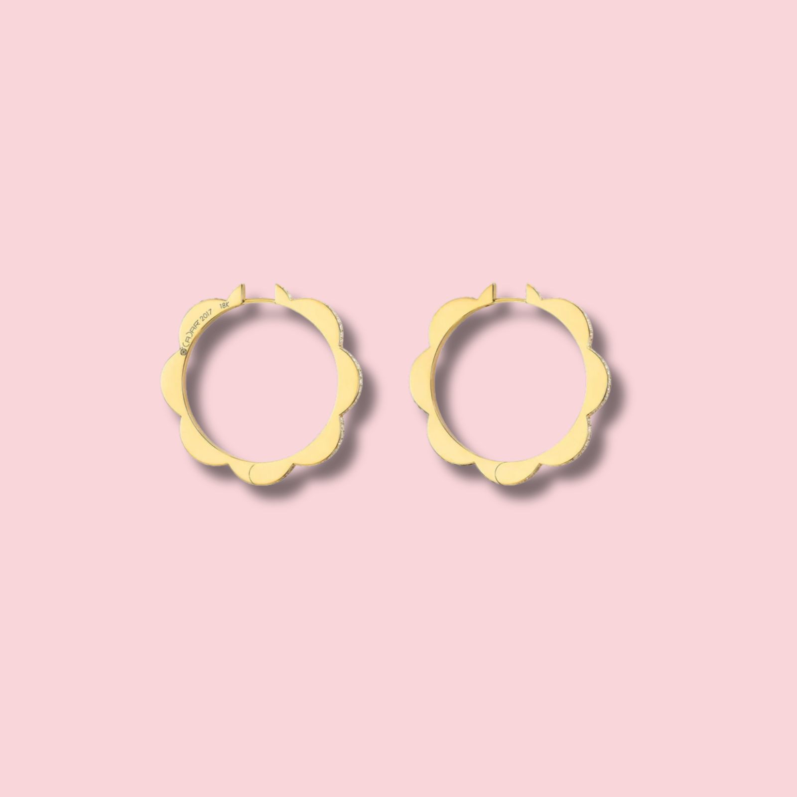 Large Yellow Gold Triplet Hoop Earrings with White Diamonds