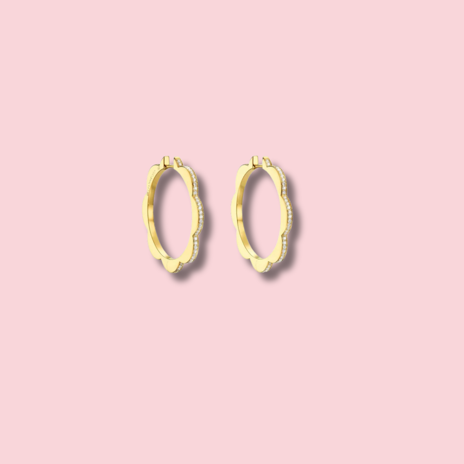 Large Yellow Gold Triplet Hoop Earrings with White Diamonds