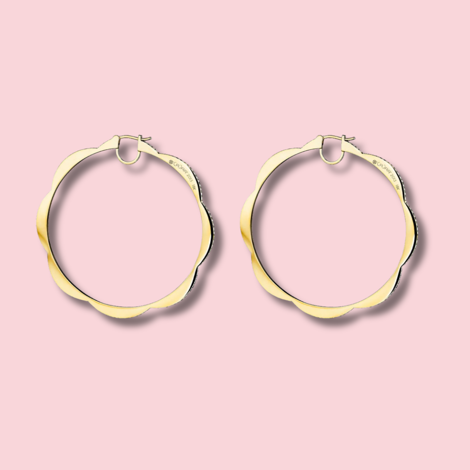 Jumbo Yellow Gold Triplet Hoop Earrings with Black and White Diamonds