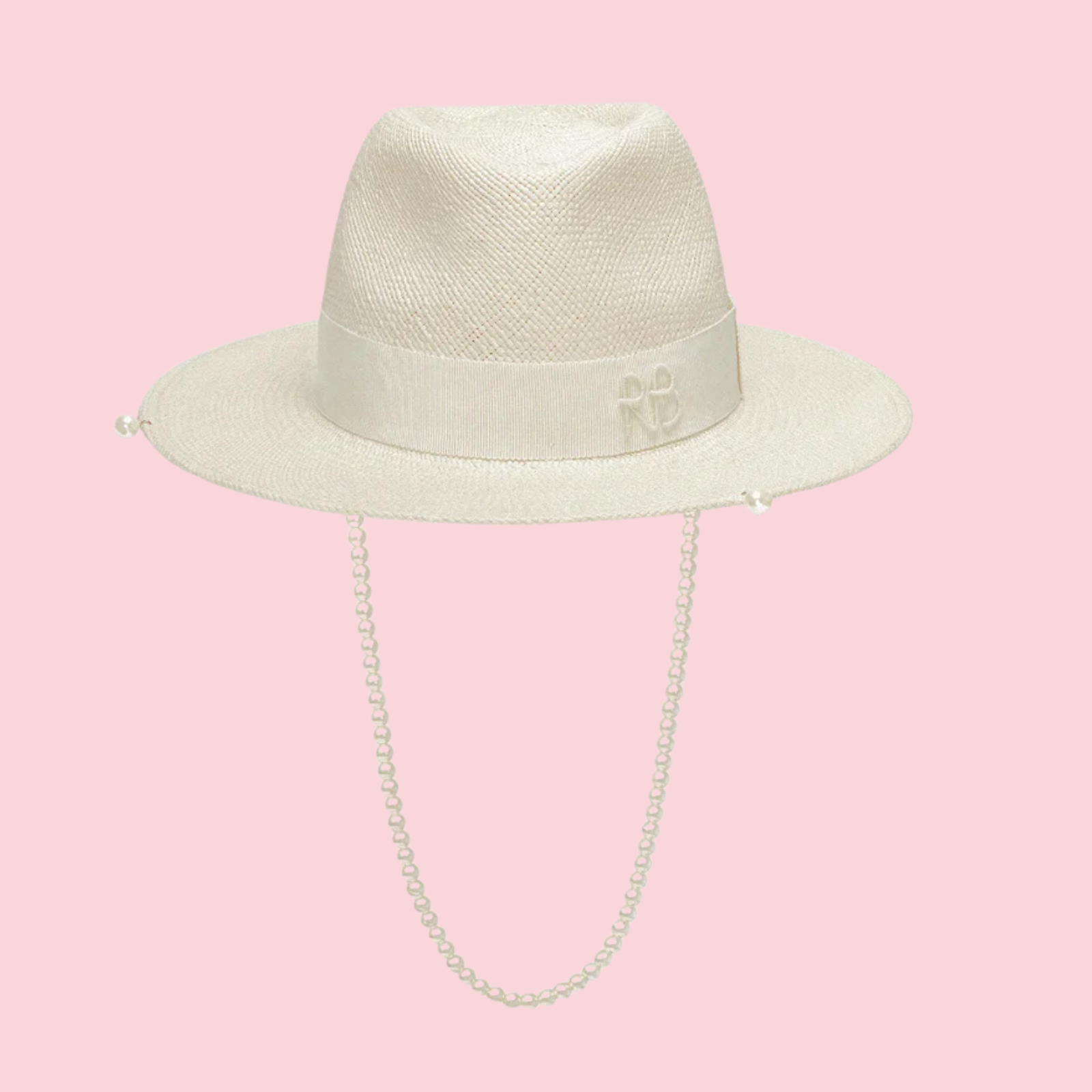 Pearls-embellished Straw Fedora Hat