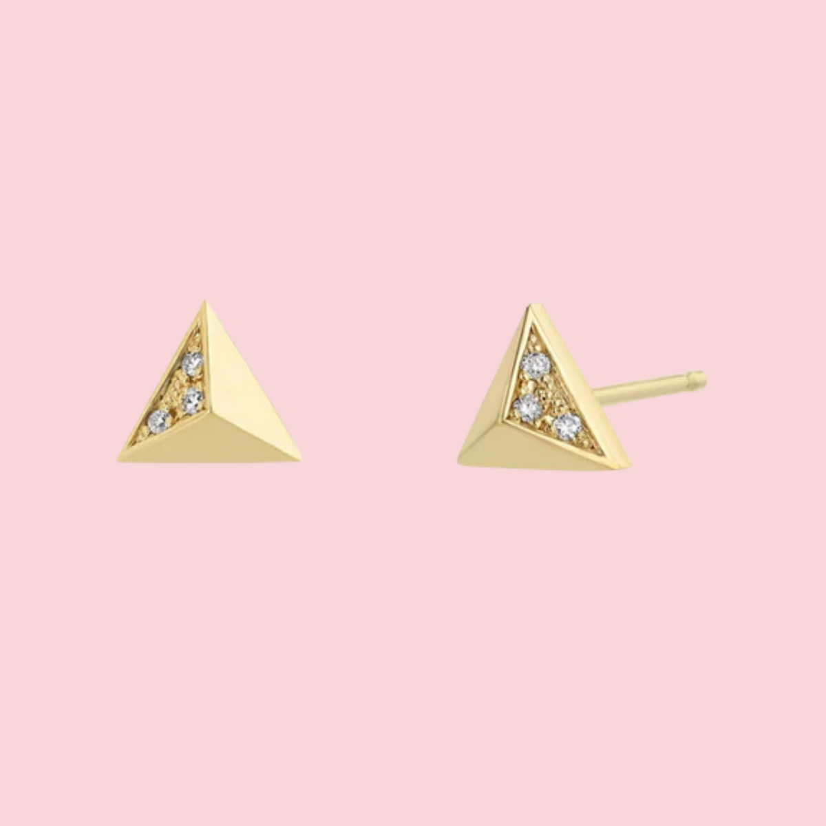 14k Pavé Diamond Triangle Pyramid Studs