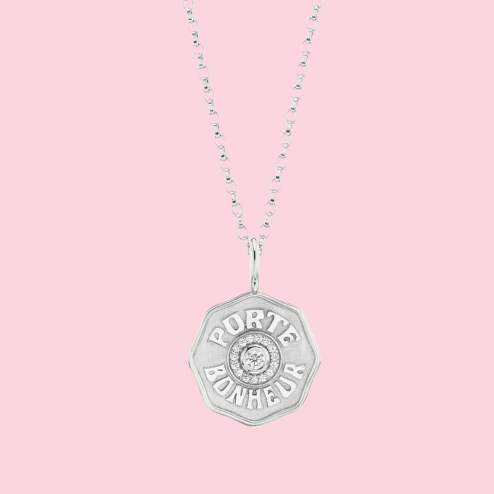 Raised Gold Mini Diamond Halo Porte Bonheur Necklace