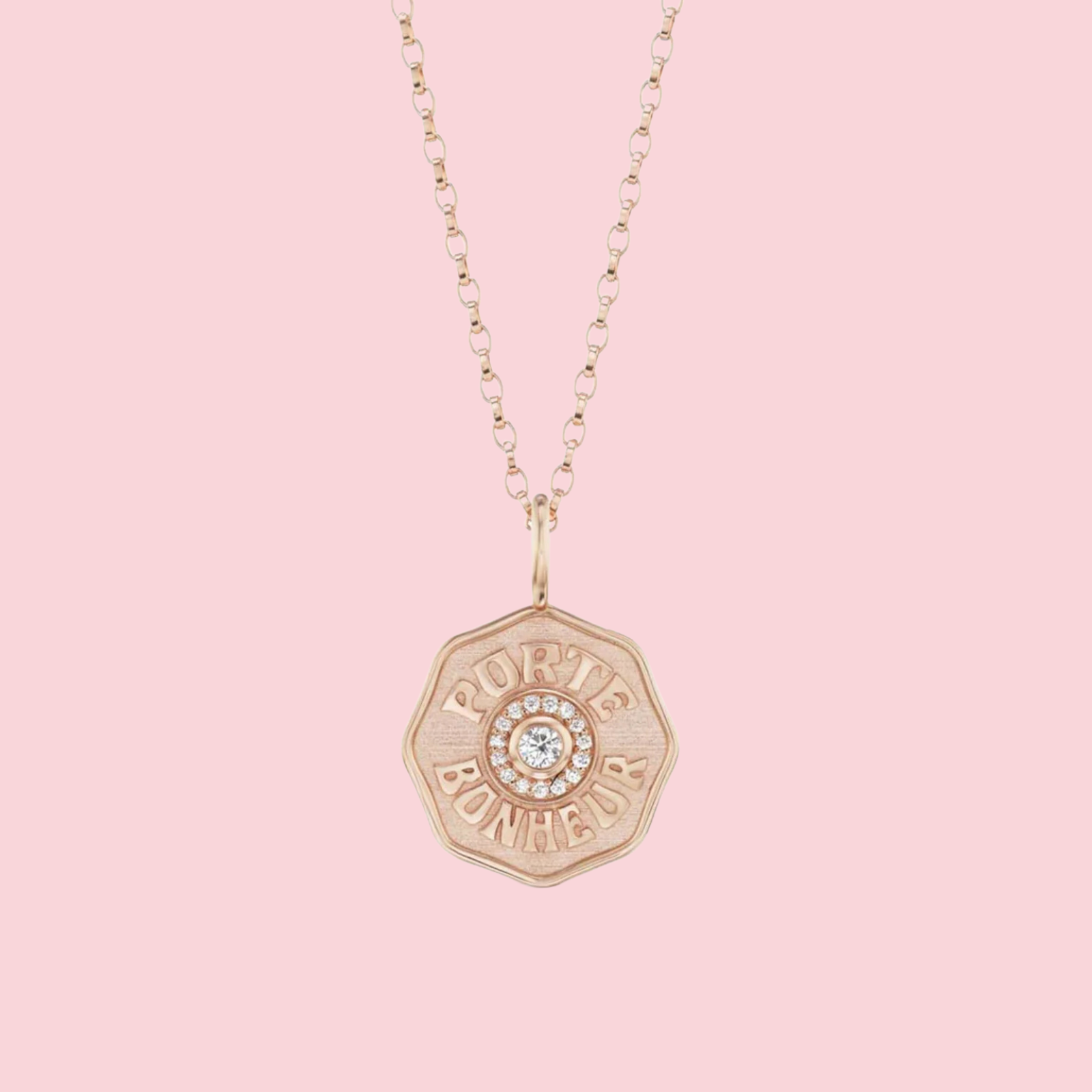 Raised Gold Mini Diamond Halo Porte Bonheur Necklace