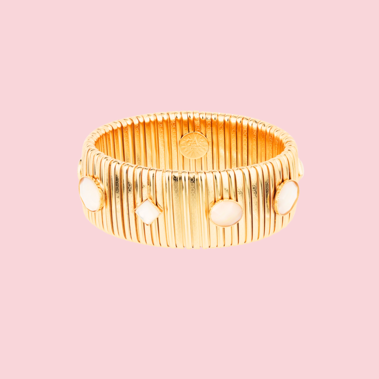 Strada bracelet large size gold - White Mother-of-pearl & strass