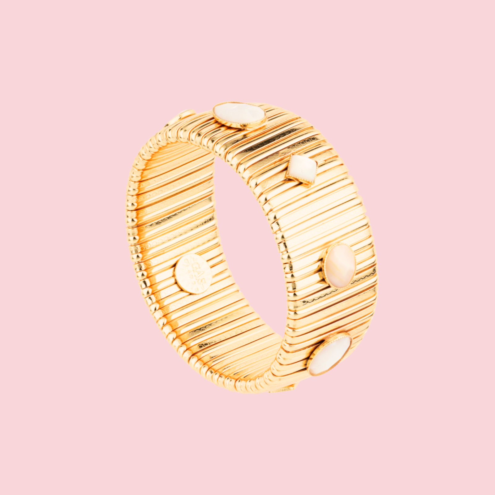 Strada bracelet large size gold - White Mother-of-pearl & strass