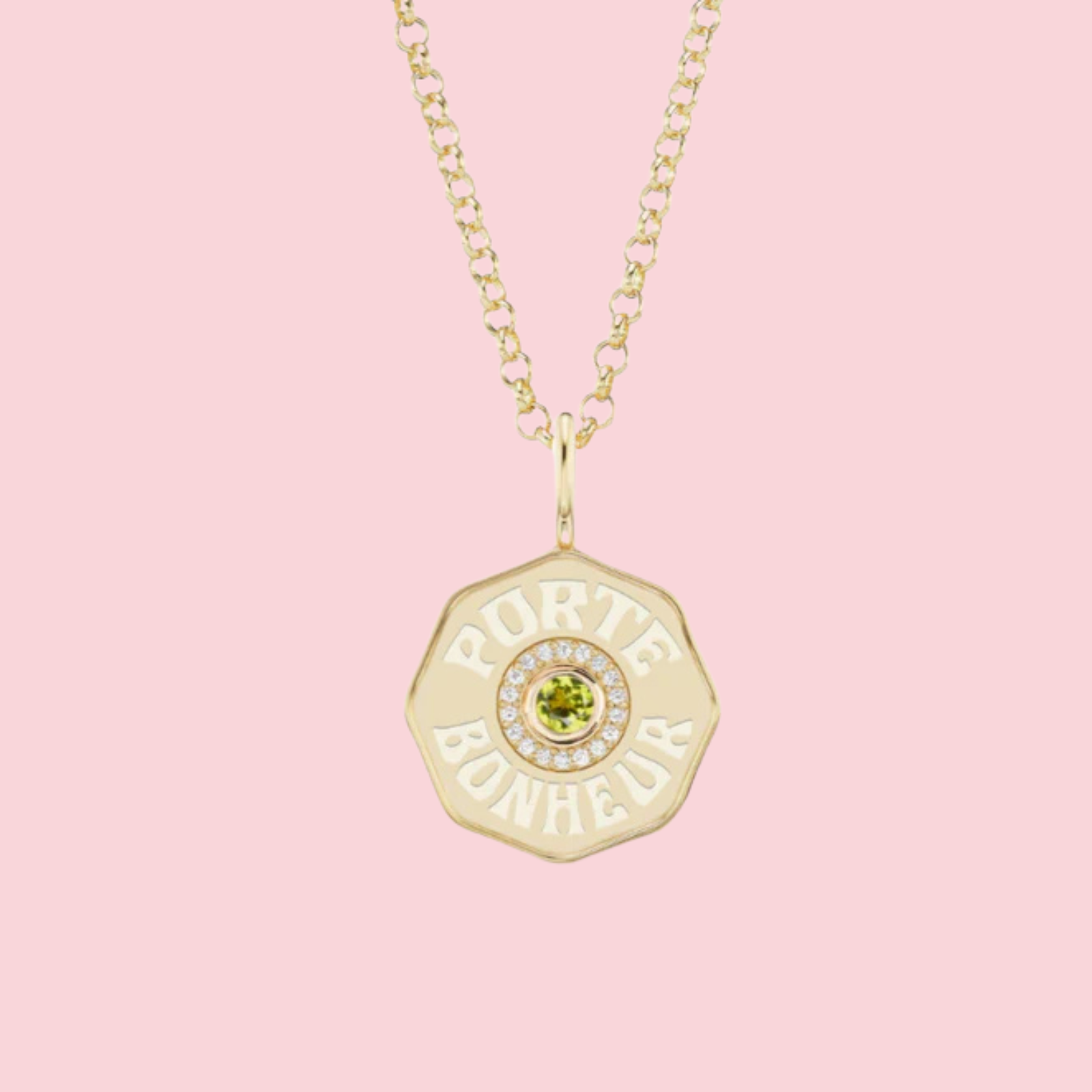Mini Diamond Halo Porte Bonheur Peridot Necklace