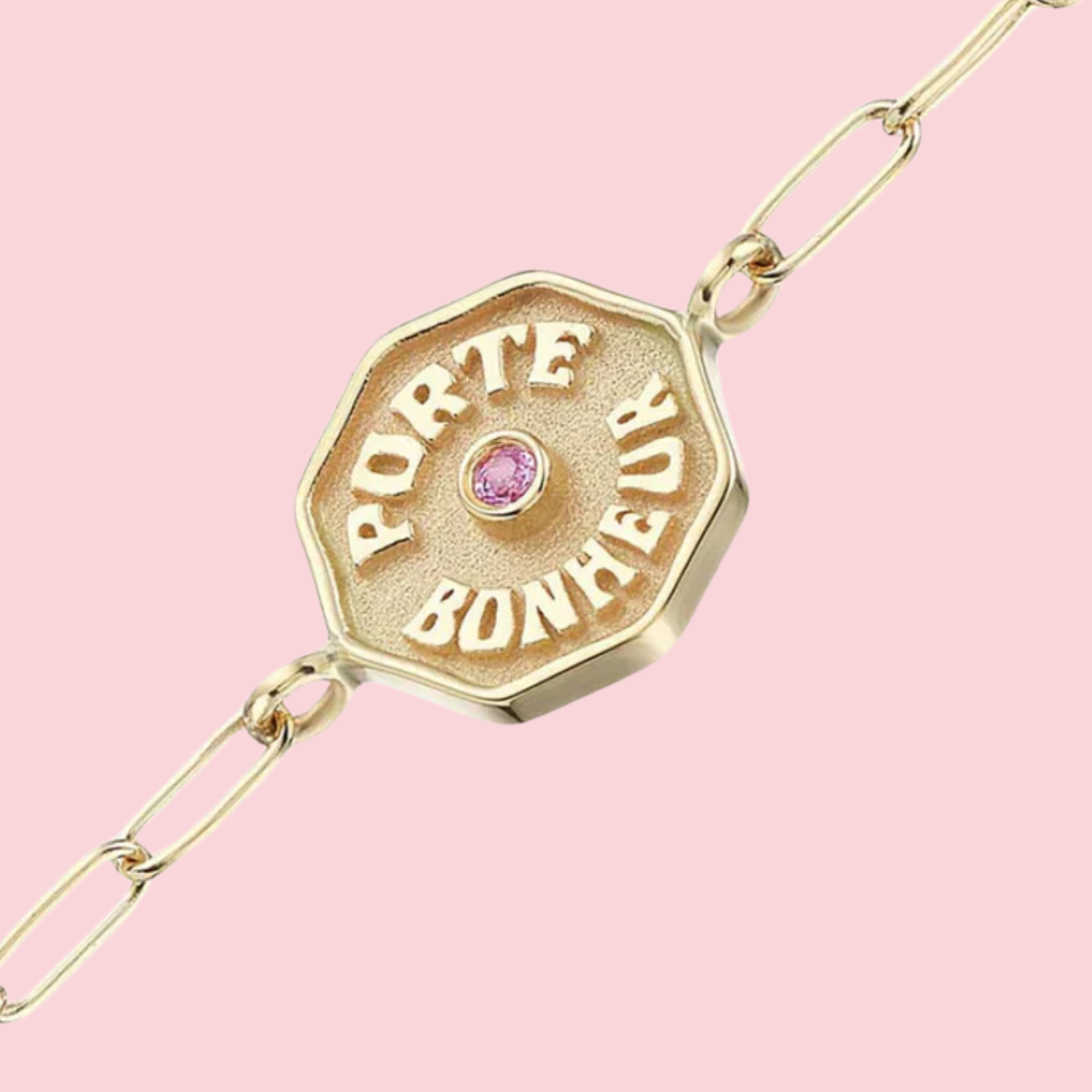 PETITE PB RAISED GOLD BRACELET PINK SAPPHIRE