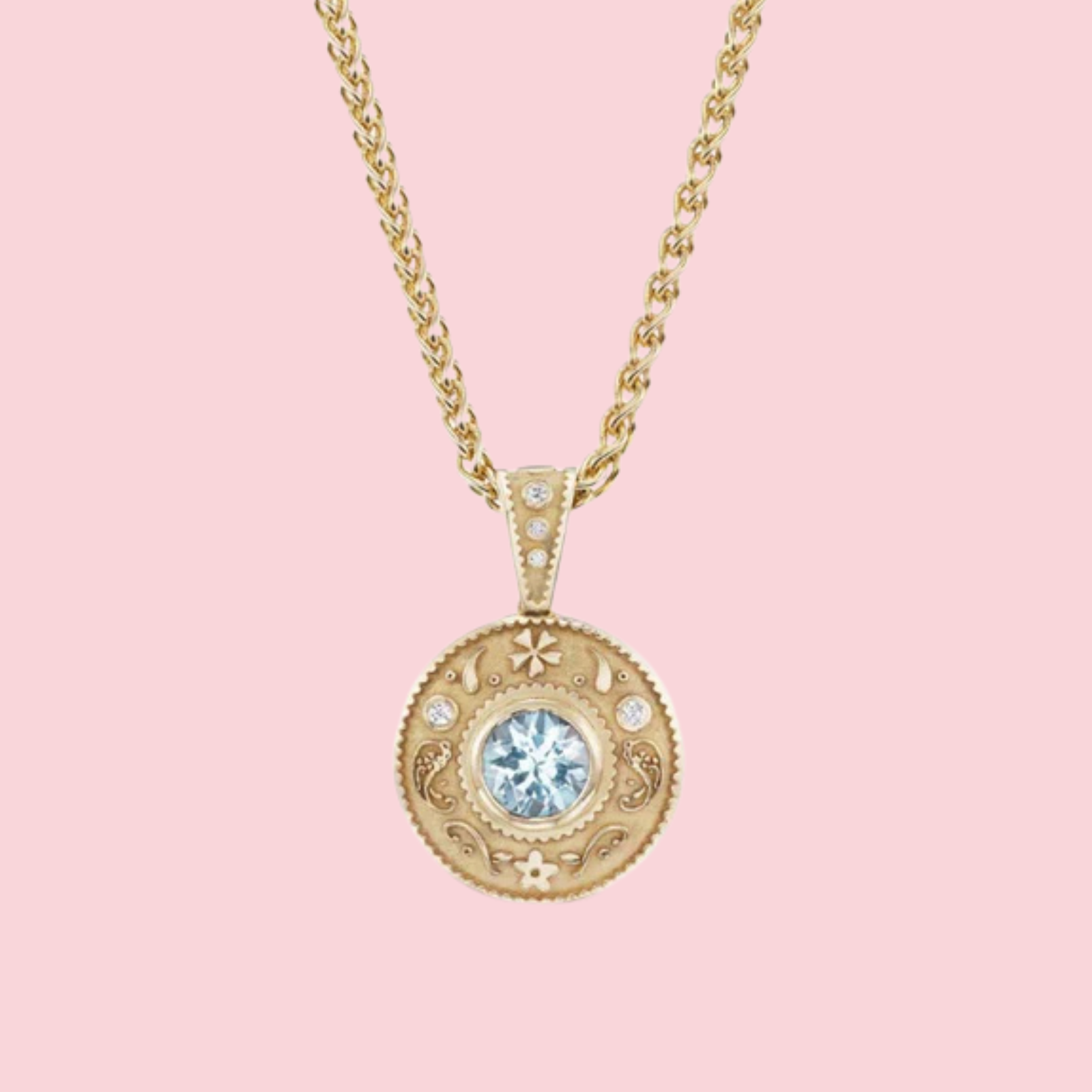 SOUTHWESTERN ROUND CHARM NECKLACE AQUAMARINE