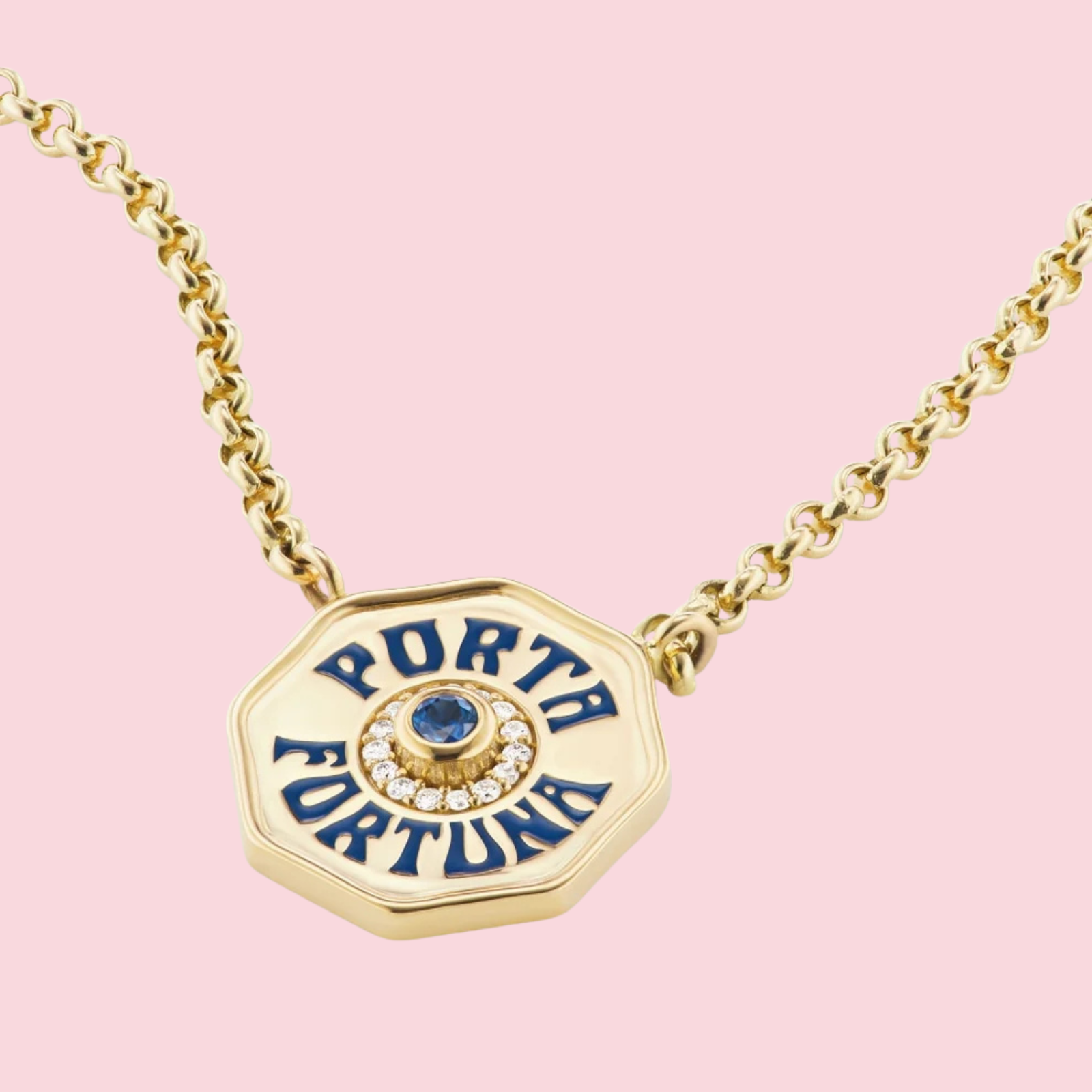 Mini Blue Sapphire Porta Fortuna Necklace
