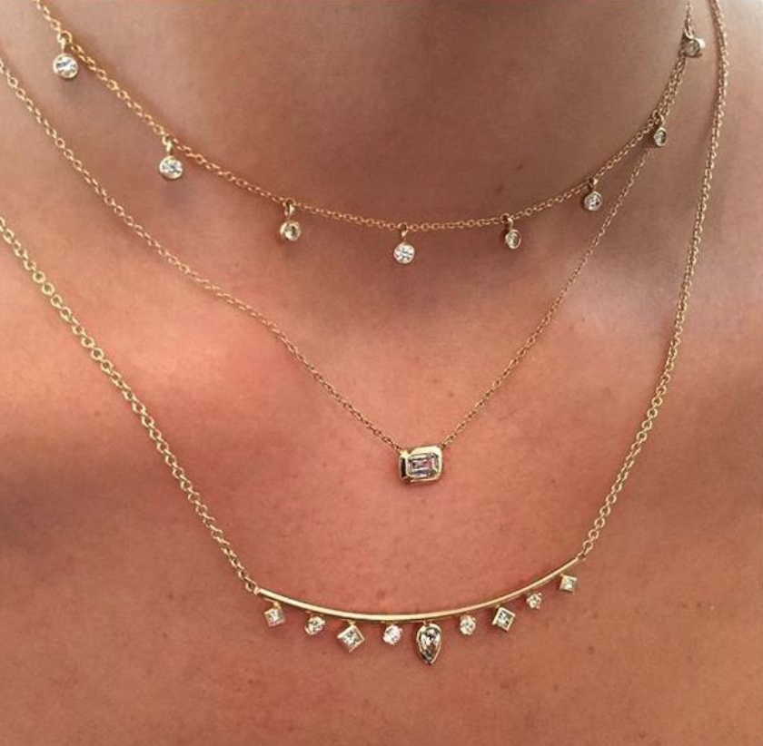 14K Small Emerald Cut Diamond Necklace - Millo Jewelry