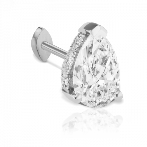 7x5mm Pear Diamond Threaded Stud, 4mm Marquise Diamond Back - Millo Jewelry