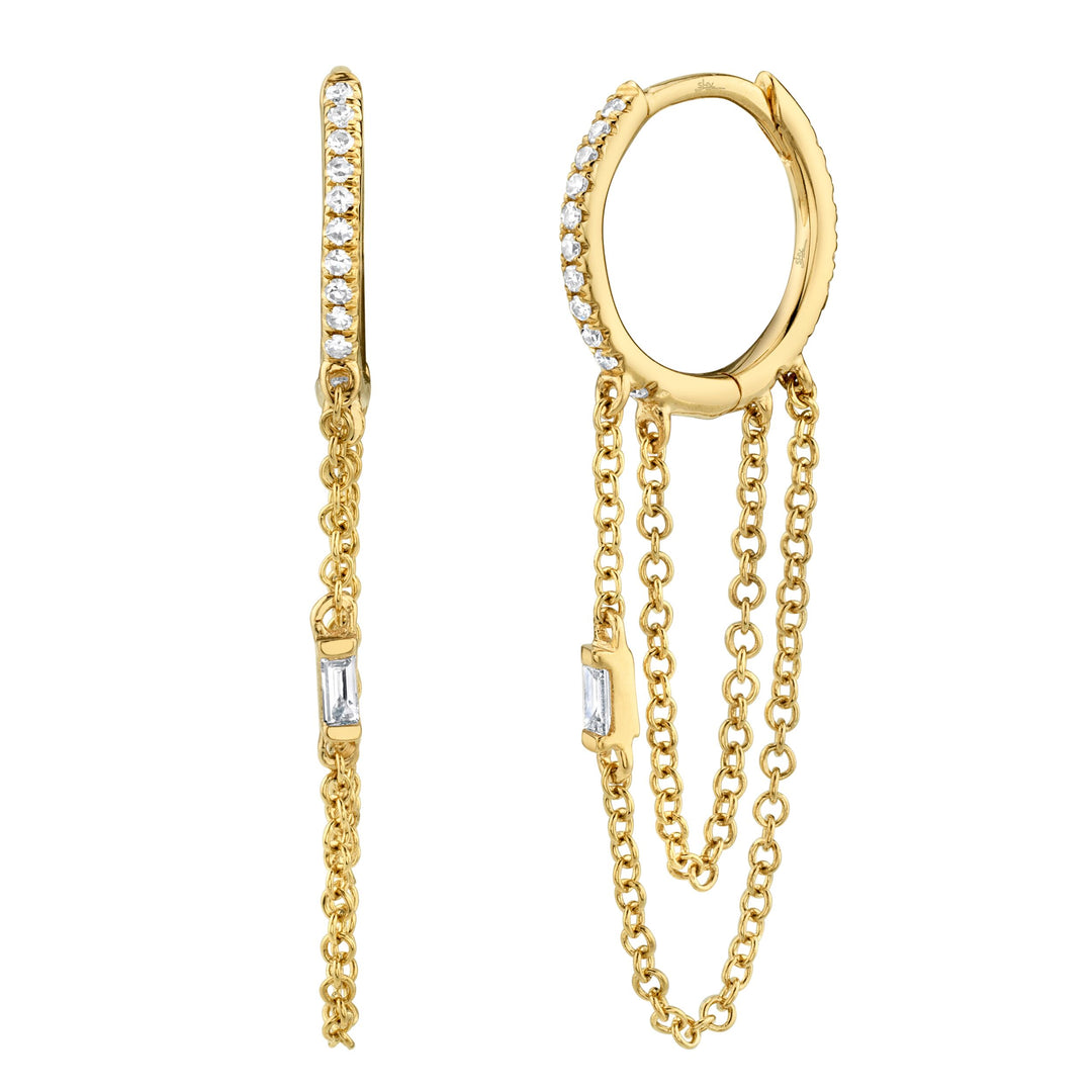 14K Yellow Gold Diamond Baguette Huggie Earring - Millo Jewelry