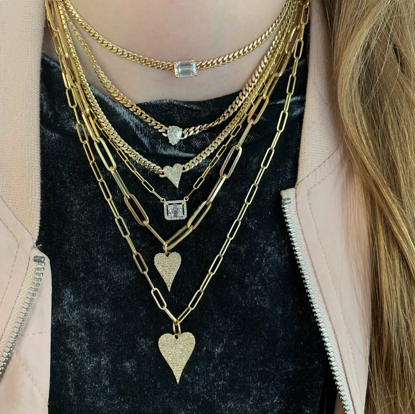 Pave Heart Cuban Chain Necklace - Millo Jewelry
