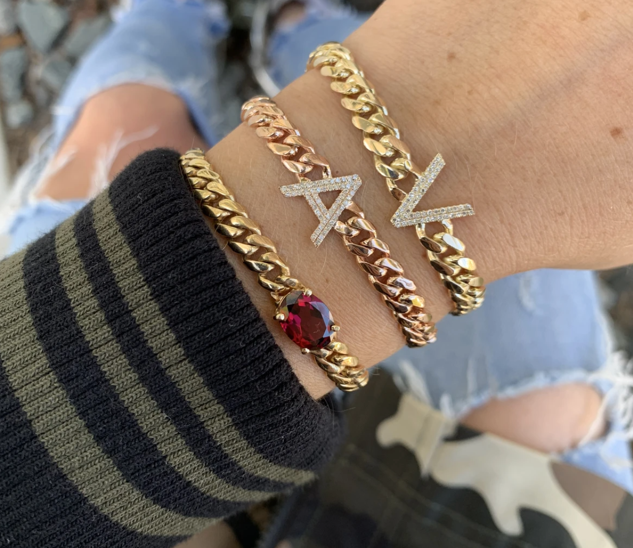 Diamond Initial Cuban Link Bracelet - Millo Jewelry