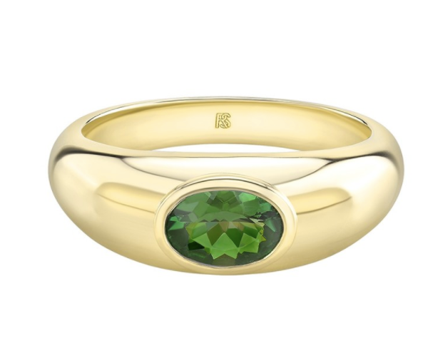 14K Gold Bezel Set Green Tourmaline Dome Ring - Millo Jewelry