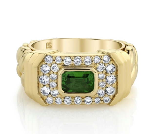 14K Yellow Gold Diamond Green Tourmaline Link ring - Millo Jewelry