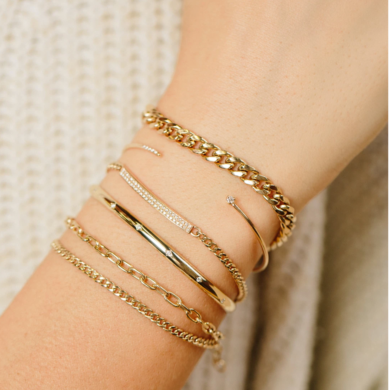 14K GOLD MEDIUM DOUBLE CHAIN BRACELET WITH CURB AND SQUARE OVAL CHAIN - Millo Jewelry