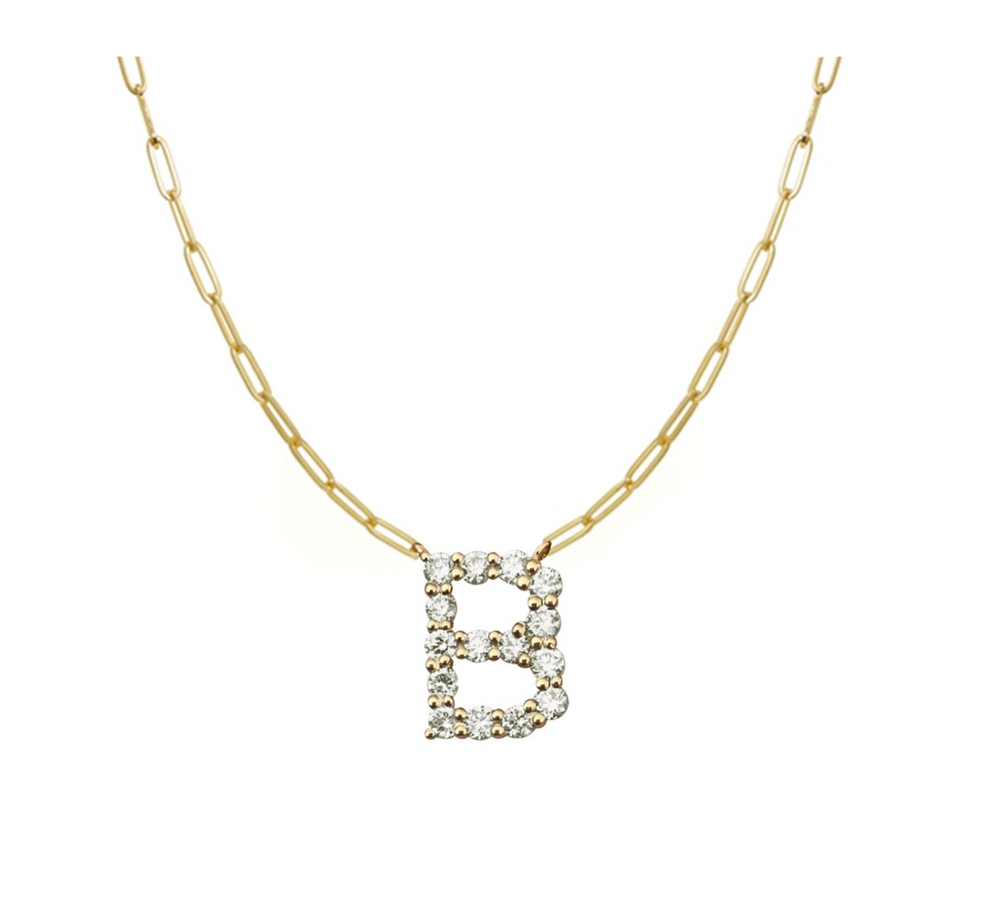 Large Diamond Initial Paperclip Necklace - Millo Jewelry